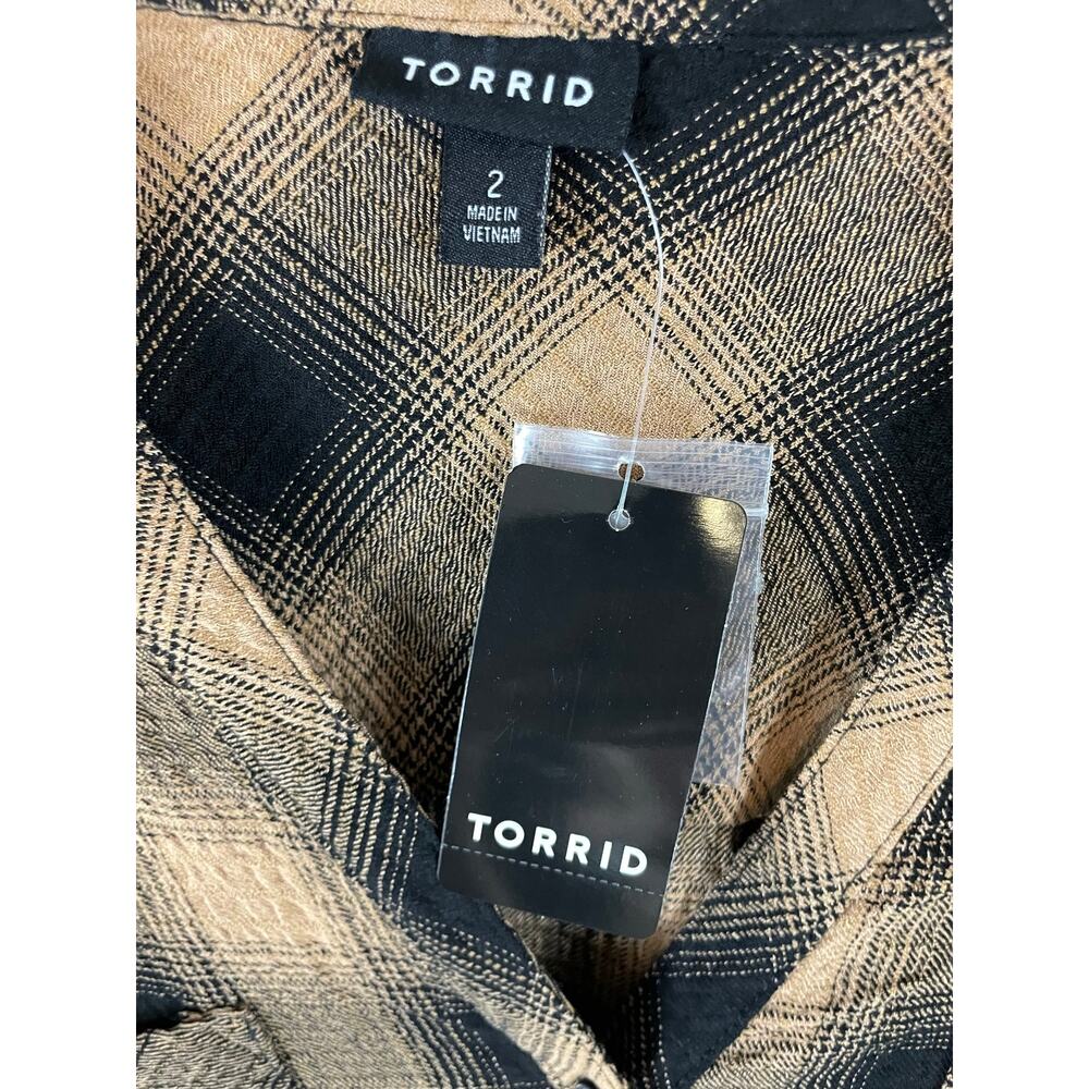 Torrid Brown Black Plaid Babydoll Long Sleeve Tunic Shirt Top NWT Size 2 2X - Picture 2 of 9